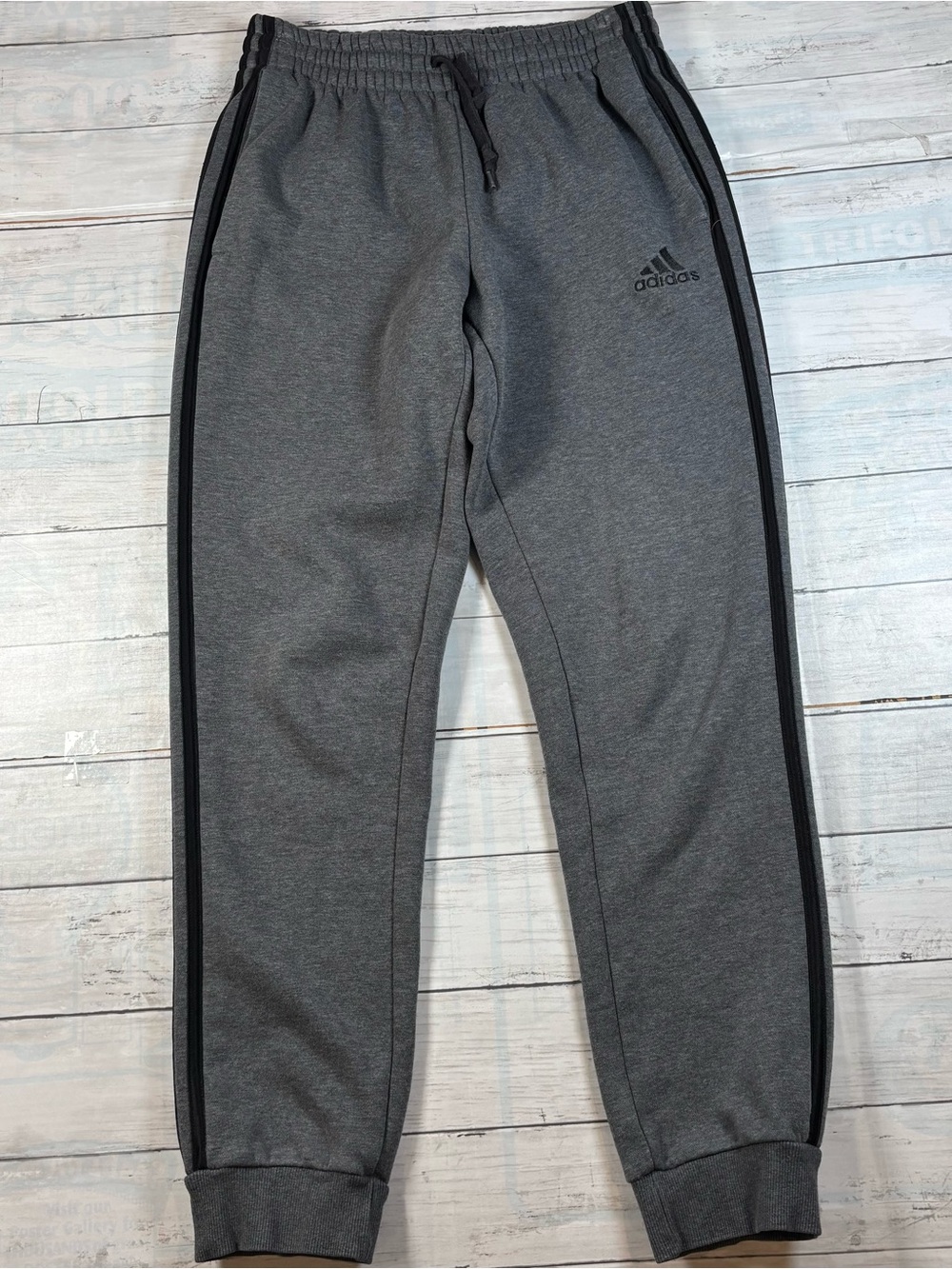 Adidas Essentials 3-Stripes Sweatpants Men’s Sz S Dark Grey Jogger Fleece Lined